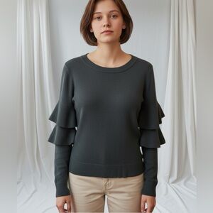 Romeo + Juliet Couture Dark Hunter Green Ruffled Sleeve Sweater Size L